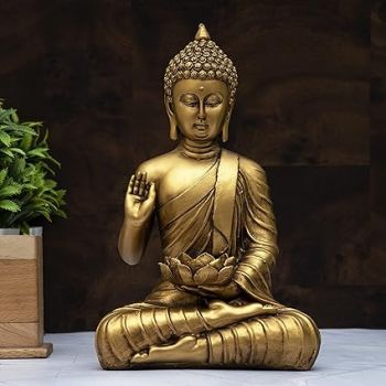 Heeran Art New Sitting Buddha Statue showpiece Idol Home Decor Items for Living Room and Gifts (Golden 4)