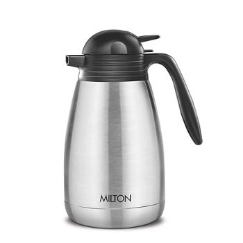 Milton Carafe 1500 Stainless Steel Double Walled Vacuum Insulated Flask with Lid and Handle, 1500 ml, Silver, Coffee/Tea Carafe Heat & Cold Retention, Leak Proof, Rust Free, Easy to Carry