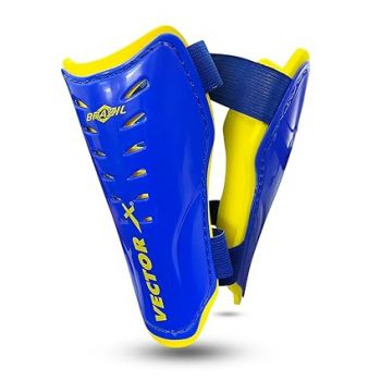 Vector X Football Shinguard with Adjustable Velcro for Boys Kids ( Blue/Yellow, Small/Medium) | for Football Games Matches, Training | Light Weight & Breathable