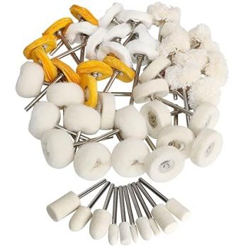 DIY Craft 45 Pcs, Polishing Wheel Set,Wool Felt Cotton Mounted, 1" inch, 3mm Shank for Rotary Tool Accessories,Mini Brush Polishing Kit for Watches and Jewellery