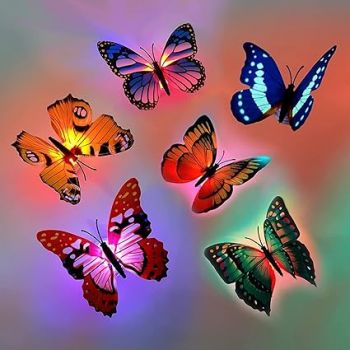 BRIGHTAIL INFRA Adhesive 3D Butterfly Plastic Sticker Walls LED Light Up in The Night Wall Stickers for Home Decoration - 5 Piece