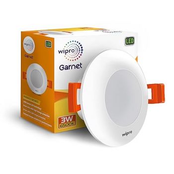 wipro Garnet 3W Led Mini Downlight Cool White (6500K) Compact Design with 120 Beam Angle Recessed Down Light for False Ceiling Cutout-2.3 Inch Pack of 1, Polycarbonate