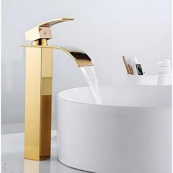 24x7 eMall Gold Waterfall Basin Tap Faucet MixerFor Bathroom Toilet Wash Basins Hot and Cold Water Golden Colour 12 Inch Height