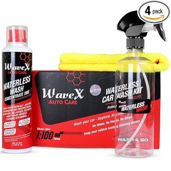 Wavex Waterless Car Wash Kit Car Cleaning Spray 100x Concentrate | 100 TIMES DILUTABLE with Empty Spray Bottle Microfiber Cleaning Cloth | Car Washing Without Water