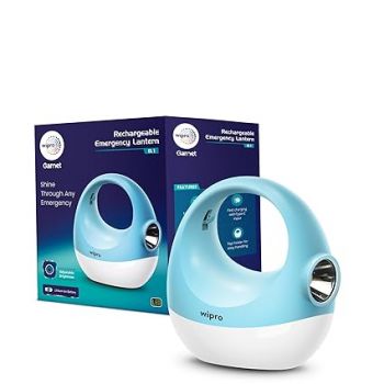 wipro Garnet EL1 Multifunctional Rechargable Emergency Light | Type-C Fast Charging | Emergency SOS Mode | Top Holder & Hanging Option | 2400 Mah Battery for 6 to 10 Hrs Back Up | Pack of 1, Sky Blue