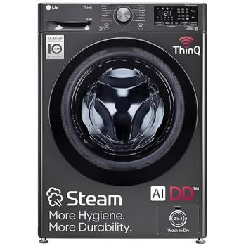 LG 9 Kg (Wash) / 5 Kg (Dry), Ai Direct Drive Technology, Steam, TurboWash & Wi-Fi Fully Automatic Front Load Washer Dryer (FHD0905SWM, Intelligent & Convenient Fabric Care, Allergy Care, Middle Black)