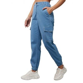 Dolce Crudo Women's Regular Length High Rise Clean Look Regular Stretchable Denim Joggers