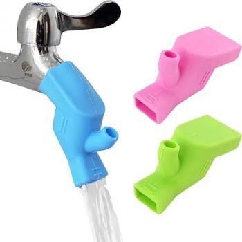 Woffely Pack Of 2 Flexible Silicone Polished Faucet Extension||Tap Extender For Wash Your Face||Faucet Extender For Drink Water||Fauce For Kitchen & Bathroom [Multicolor]