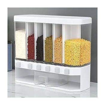 Shoppiverse Global Community 6 Grid Cereal Food Dispenser For Kitchen Dry Food Dispenser Space Saving Storage Containers for Cereal, Rice, Nuts, Candy, Coffee Bean, Snack, Grain, Modern Kitchen