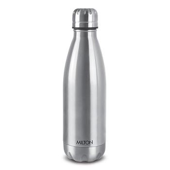Milton Duo DLX 1000 Thermosteel Water Bottle 1 LTR, 24 Hr Hot and Cold I Leak Proof Lid, ISI Certified I Vacuum Insulated I for Office, Gym, School I Silver