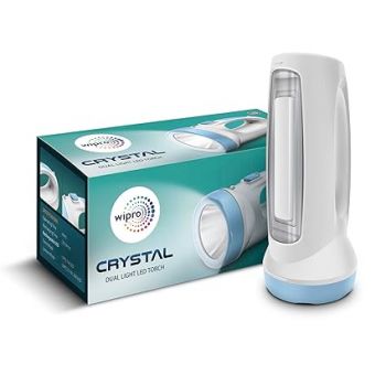 wipro Crystal Multi Functional Emergency Led Torch Cum Lantern| High Lumen, Emergency Light with Ergonomic Design |Li Ion Battery (White), Pack of 1