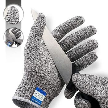 Karomouj Karo-988S Anti Cut Resistant Level 5 Protection With Elastic Hand Fitting Safety Gloves (Free Size, Grey, 1 Pair), Pack Of 1 - Rubber