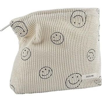 Inralimot Cosmetic Bags for Women - Corduroy Cosmetic Bag Aesthetic Women Handbags Purses Smile Dots Makeup Organizer Storage Makeup Bag Girls Case Bags (Beige) 25 x 5 x 18 cm Small