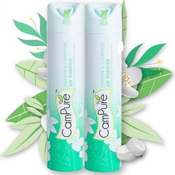 CamPure Air Freshener Jasmine & Camphor Pack Of 2, (250ml Each) 100% Organic | Long Lasting Fragrance | For Home & Office | No Dangerous Chemicals | Safe Around Children
