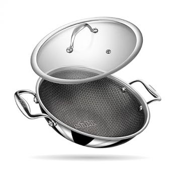 Stahl Artisan Hybrid Triply Non Stick Kadai with Lid, Stainless Steel Kadai for Cooking, Triply Kadhai Metal Spatula Friendly, Induction & Gas Stove Compatible, 1.6 L, 20 cm