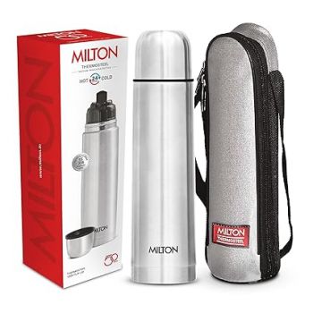 Milton Flip Lid 1000 Thermosteel Water Bottle 1 LTR, 24 Hr Hot and Cold I Leak Proof Lid, ISI Certified I Vacuum Insulated I for Office, Gym, School I Silver
