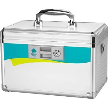 BETLEX Alluminium Medicine Storage Box, First Aid Box, Storage Cabinet with Lock, Medication Storage Lock Box for Storage Use, 12.2'' x 7.8'' x 8.2'' Silver