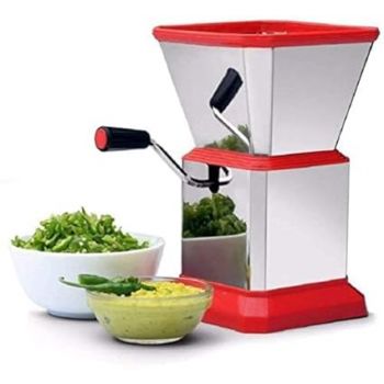 VENI.VICI. All In One Easy to use Stainless Steel with ABS Manual Chopper Cutter Onion Chilly Dry Fruit & Vegetable Cutter Chopper -(Red)