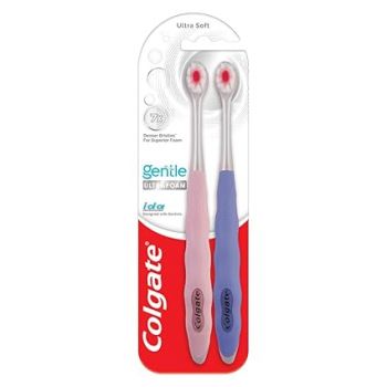 Colgate Gentle Toothbrush Ultrafoam, Ultra Soft Manual Toothbrush For Adults-2 Pcs, Multi Colour