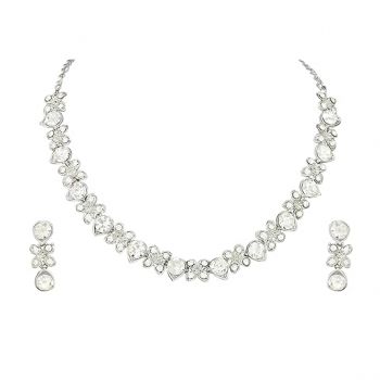 Atasi International Princess Style AD Crystals/Stones Necklace with Earrings Jewellery Set for Women/Girls - Wedding Jewelry/Party & Festival Accessories