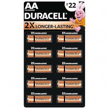 Duracell Alkaline AA Battery, Pack of 10, Everyday Devices, Clock, Toy, Remote