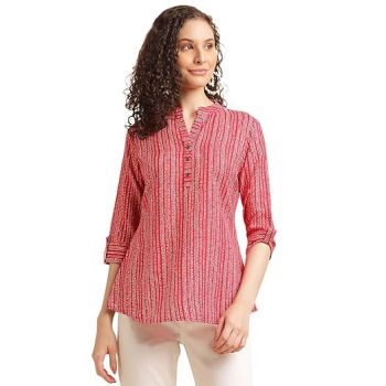 NAINVISH Tops for Women Printed Regular Fit Shirt, Tops for Women Stylish Latest|Office Wear Tops for Women|Cotton Blend Tops for Women|Mandarin Collar Top