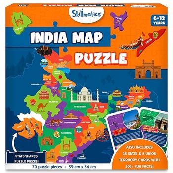 Skillmatics India Map Puzzle - 70 Pieces, Educational Toy for Learning 300+ Facts About India, Gifts for Ages 6 to 12