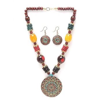 Shining Diva Fashion Latest Stylish Traditional Tibetan Pendant Necklace Jewellery Set for Women