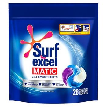 Surf Excel 3 in 1 Smart Shots Unit Dose Liquid Detergent Pack of 28 Count for Both Front Load and Top Load Washing Machines|| (28 U x 21 g)