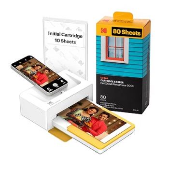 KODAK Dock Plus 4Pass Instant Photo Wireless Color LED Printers (4X6 Inches) + 90 Sheets Bundle, Whit