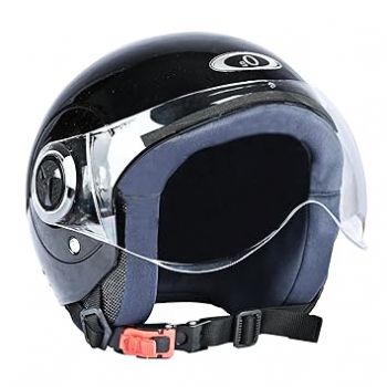 O2 Open Face / Half face Helmet Unisex for Bike Women Men ISI Certified with Clear Visor Metallic Smooth Finish Lightweight & Compact (Black, 580mm Medium)