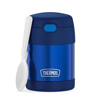 THERMOS FUNTAINER 10 Ounce Stainless Steel Vacuum Insulated Kids Food Jar with Folding Spoon, Navy