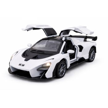 CDP TEC TAVAKKAL 1:36 Scale Diecast Metal Toy Car with Openable Doors, Pull-Back Action, LED Lights & Music – Premium Mini Sports Car Model for Kids & Collectors (Mclaren Senna White)