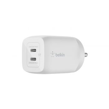 Belkin 65W (45W+20W) Two Ports USB -C Gan Charger | Fast Charging PD | Gan Technology for iPhone Series (16, 16 Pro Max), Ipad Pro 12.9, MacBook, Samsung Galaxy S24, & More | 2 Years Warranty, White