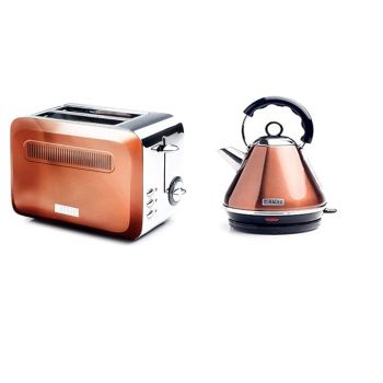 HADEN Stainless Steel Toaster & Kettle- (Bronze) -Set of 2 Kitchen Appliances | Toaster - Browning Control, Defrost & Reheat Functions & Kettle -1.7 Ltr Capacity, Rapid Boil, Safety Cut-off, BPA-Free