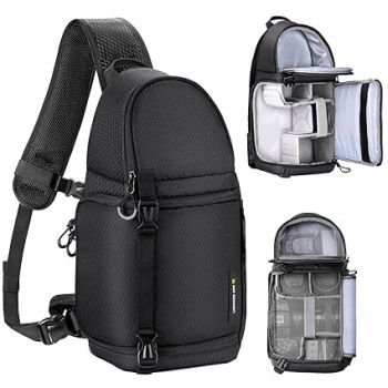 K&F Concept Camera Sling Bag Crossbody Bag Waterproof Camera Shoulder Backpack DSLR/SLR/Mirrorless Camera Case Photography Bags with Tripod Holder Compatible with Canon/Nikon/Sony/Fuji/Gopro/DJI