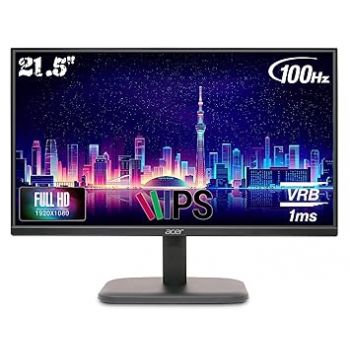 Acer EK220Q Ebi 21.5 Inch IPS Full HD (1920x1080) Backlit LED LCD Monitor I 1 MS VRB, 100Hz Refresh I 250 Nits I 99% SRGB I HDMI & VGA Ports with HDMI Cable I AMD Free Sync I Eye Care Features (Black)