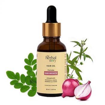 The Herbal Story Hair Growth Oil- 30 ml, Promote Hair Growth, Nourish Scalp and Add Natural Shine- 100% Natural Blend with Bhringraj, Onion and Moringa- Ayurvedic Hair Care oil for Women and Men