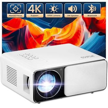 WZATCO Yuva Plus (Upgraded) Native 1080P Full HD Projector with 4K Support, 11700 Lumens, 250" Screen | 5 Watt HiFi Speaker, Bluetooth 5.1 | Slide Lens Door, White