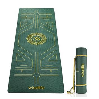 Wiselife Tru Alignment Yoga Mat + Sleek Yoga Strap For Men And Women (Probalance Tpe Material 6Mm Extra Thick Extra Long Extra Wide) (Emerald)