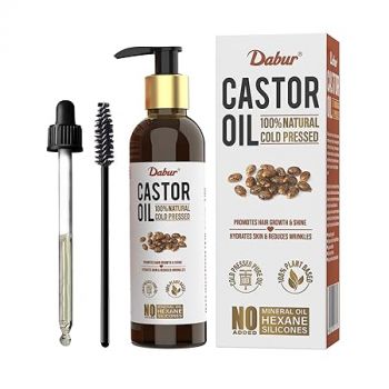 Dabur Castor Oil - 200ml | 100% Natural Cold Pressed Oil | Promotes Hair Growth, Hydrates Skin & Reduces Wrinkles | No Mineral Oil & Silicones