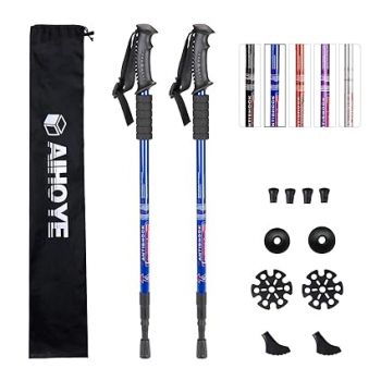 Aihoye Trekking Poles, Collapsible Lightweight Shock-Absorbent Hiking Walking Sticks Adjustable Aluminum Hiking Poles for Women Men Kids, 2 Pack(Blue)