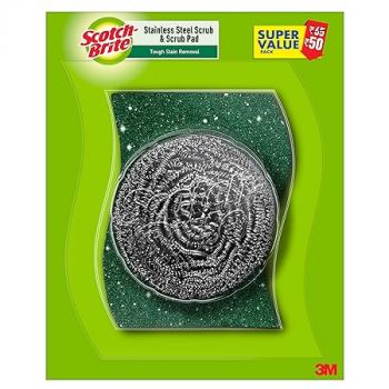 Scotch-Brite 1 Stainless Steel Scrubber (15g) and 1 Scrub pad Combo