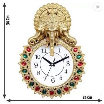 Kadio Analog 33 cm X 24 cm Wall Clock (Gold, with Glass, Standard)