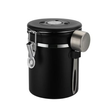 THE BEAN CO Stainless Steel Coffee Canister | 1.75 Litre Capacity | With Stainless Steel Scoop (Black)- with Date & Month Tracking Wheel- Sugar & Spice Box