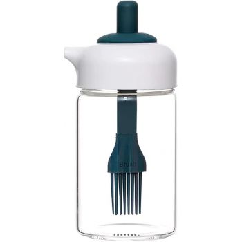 Kmils 230 Ml Oil Dispenser With Brush, Multi-Use For Cooking, Baking, Bbq, Marinating (Pack Of 1 Multi Colour) - Glass