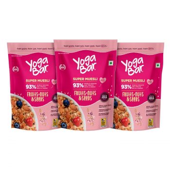 Yogabar Wholegrain Breakfast Muesli Fruits, Nuts + Seeds with Flax and Chia seeds, 700 g pack of 3 - Whole grain
