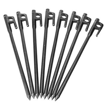 NEAR STOP Tent Pegs Ground Stakes Camping Heavy Duty Forged Steel Metal Large Hard Ground Rocky Cast Wrought Iron 12 Inch with Hook Pack of 08