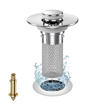 2024 New Pop Up Bathroom Sink Drain Strainer Hair Catcher, Sink Drain Stopper with Removable Stainless Steel Filter Basket,for US Bathroom Sink Stopper Replacement (1PC)