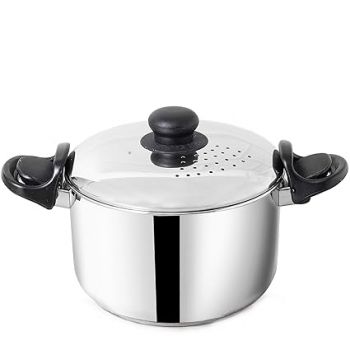 The Indus Valley Stainless Steel Strainer Pot/Rice Pot with Strong Lockable Lid for Noodles, Pasta, Corn, SOYA, Vegetables & Rice|1.08kg|Gas & Induction Friendly|3-Layer Sandwich Bottom, 3.5 litres